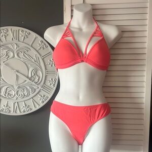 Vibrant Coral Halter Bikini with Classic Brief